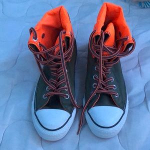 Custom orange and army green converse